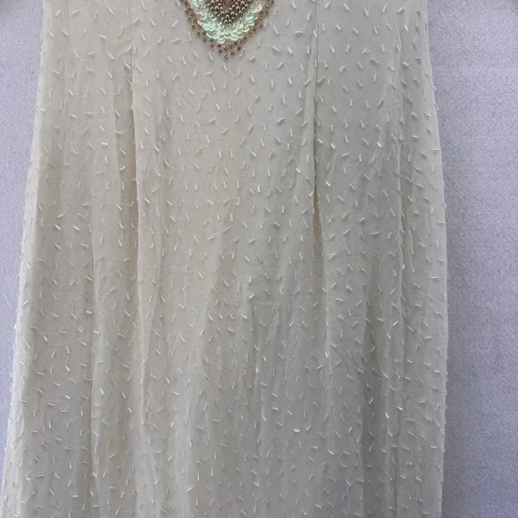 Vintage 1980s Silk Beaded Art Deco Maxi Gown Formal Evening Dress Size M - Picture 4 of 11